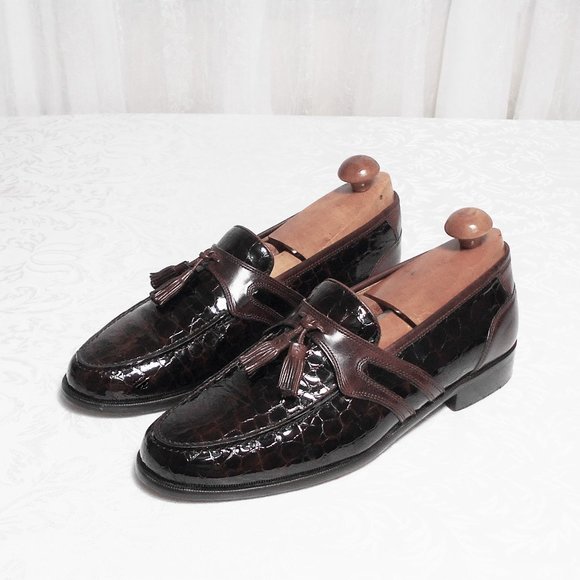 Johnston & Murphy Other - Johnston & Murphy Brown Patent Reptile Print & Leather Tassel Loafer Men's 8 M
